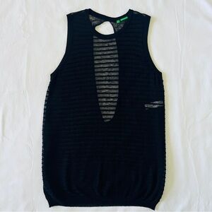 Benetton Burnout Keyhole Back Knit Black Top Large